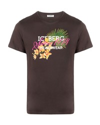 T-shirt girocollo a fiori marrone scuro di Iceberg