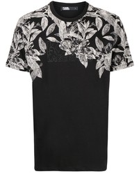 T-shirt girocollo a fiori nera e bianca di Karl Lagerfeld