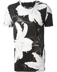 T-shirt girocollo a fiori nera e bianca di Les Hommes