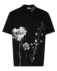 T-shirt girocollo a fiori nera e bianca di Valentino