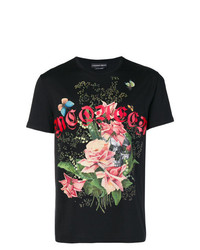 T-shirt girocollo a fiori nera di Alexander McQueen