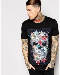 T-shirt girocollo a fiori nera di Asos