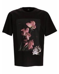 T-shirt girocollo a fiori nera di BOSS