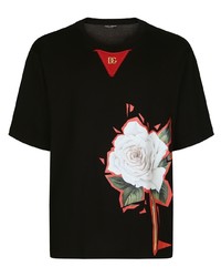 T-shirt girocollo a fiori nera di Dolce & Gabbana