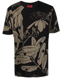 T-shirt girocollo a fiori nera di Hugo