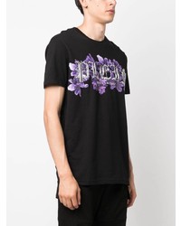 T-shirt girocollo a fiori nera di Philipp Plein