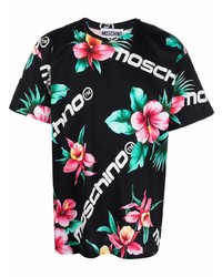 T-shirt girocollo a fiori nera di Moschino