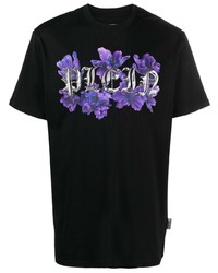 T-shirt girocollo a fiori nera di Philipp Plein