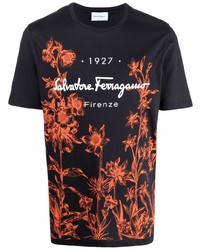 T-shirt girocollo a fiori nera di Salvatore Ferragamo