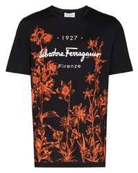 T-shirt girocollo a fiori nera di Salvatore Ferragamo