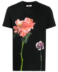 T-shirt girocollo a fiori nera di Valentino