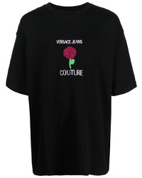 T-shirt girocollo a fiori nera di VERSACE JEANS COUTURE