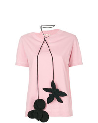 T-shirt girocollo a fiori rosa di Marni
