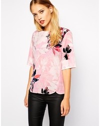 T-shirt girocollo a fiori rosa di Warehouse