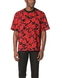 T-shirt girocollo a fiori rossa