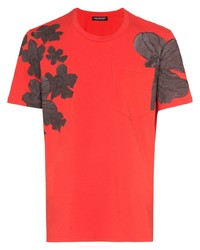 T-shirt girocollo a fiori rossa di Neil Barrett