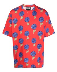 T-shirt girocollo a fiori rossa di VERSACE JEANS COUTURE