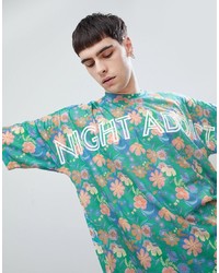T-shirt girocollo a fiori verde menta di Night Addict