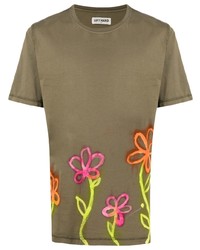 T-shirt girocollo a fiori verde oliva di Stain Shade