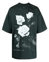T-shirt girocollo a fiori verde scuro di Oamc