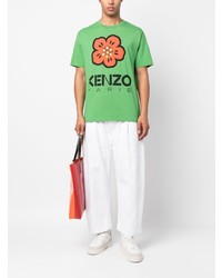 T-shirt girocollo a fiori verde di Kenzo