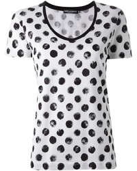 T-shirt girocollo a pois bianca e nera di Dolce & Gabbana