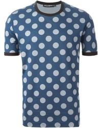 T-shirt girocollo a pois blu scuro di Dolce & Gabbana