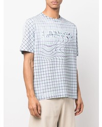 T-shirt girocollo a quadri azzurra di Lanvin