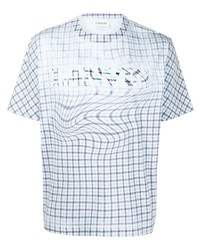 T-shirt girocollo a quadri azzurra di Lanvin