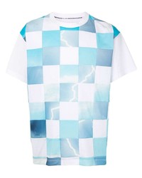 T-shirt girocollo a quadri bianca e blu di Fumito Ganryu
