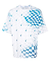 T-shirt girocollo a quadri bianca e blu di Off-White