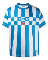 T-shirt girocollo a quadri bianca e blu di YMC