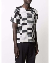 T-shirt girocollo a quadri bianca e nera di Homme Plissé Issey Miyake