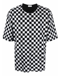 T-shirt girocollo a quadri bianca e nera di Saint Laurent