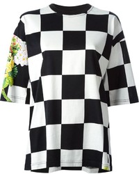 T-shirt girocollo a quadri nera e bianca di Versace