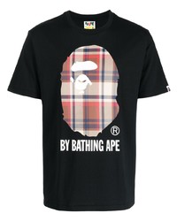 T-shirt girocollo a quadri nera di A Bathing Ape