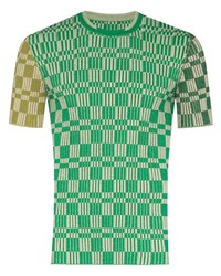 T-shirt girocollo a quadri verde