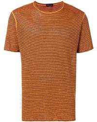 T-shirt girocollo a righe orizzontali arancione di Roberto Collina