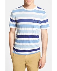 T-shirt girocollo a righe orizzontali azzurra