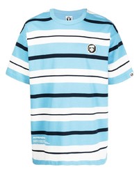 T-shirt girocollo a righe orizzontali azzurra di AAPE BY A BATHING APE