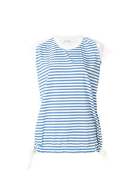 T-shirt girocollo a righe orizzontali azzurra di Moncler