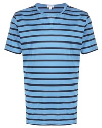 T-shirt girocollo a righe orizzontali azzurra di Sunspel