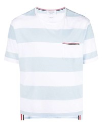 T-shirt girocollo a righe orizzontali azzurra di Thom Browne
