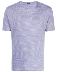 T-shirt girocollo a righe orizzontali azzurra di Zanone
