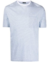 T-shirt girocollo a righe orizzontali azzurra di Zanone