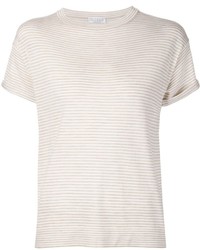 T-shirt girocollo a righe orizzontali beige
