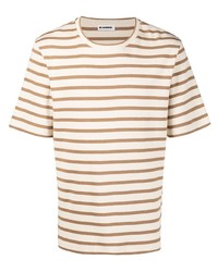 T-shirt girocollo a righe orizzontali beige di Jil Sander