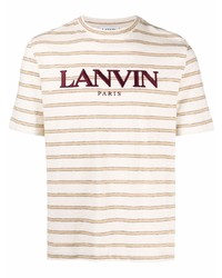 T-shirt girocollo a righe orizzontali beige di Lanvin
