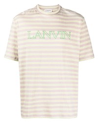 T-shirt girocollo a righe orizzontali beige di Lanvin
