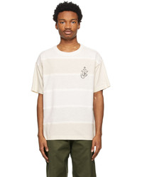 T-shirt girocollo a righe orizzontali beige di Moncler Genius